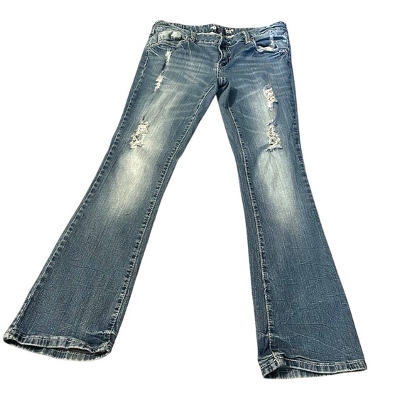 Short Series Jeans Distressed Bootcut Blue Denim Womens - Picture 1 of 7